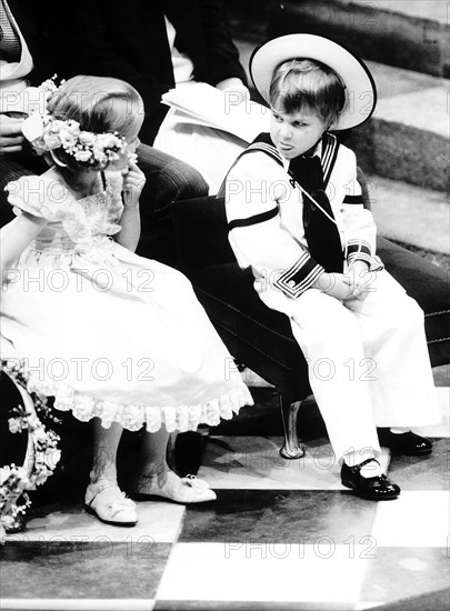Children of the British royal court attending the marriage of Prince Andrew and Sarah Ferguson.