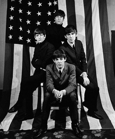 Les Beatles en séance photo pour la promotion de leur première tournée aux Etats-Unis