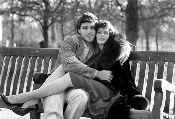 Lady Chatterley's Lover: Sylvia Kristel as Lady Chatterley, Shane Briant as Sir Clifford Chatterley and Nicholas Clay as Mellors the gamekeeper. Sylvia with Nicholas Clay the gamekeeper in Green Park. February 1981 81-00531-002