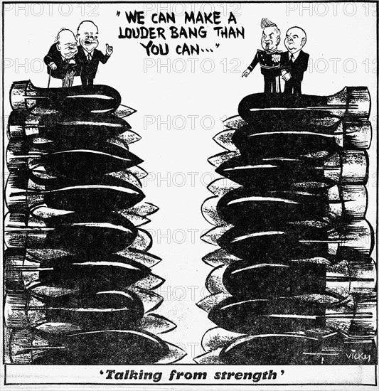 Talking from strength ; Vicky cartoon Daily Mirror 14th February 1954.