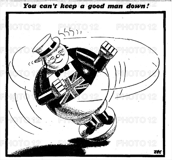 You can't keep a good man down! 11th September 1940 Philip Zec Cartoon depicting Prime Minister Winston Churchill as  a John Bull spinning top.