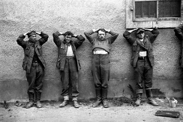 German Troops captured by elements of the US Army at Cherbourg following the Allied invasion of Normandy, Northern France during World War II.  June 1944.