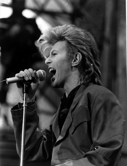Pop Music - David Bowie pictured in concert at Cardiff Arms Park during his Glass Spider Tour - 21st June 1987 - Western Mail and Echo Copyright Image