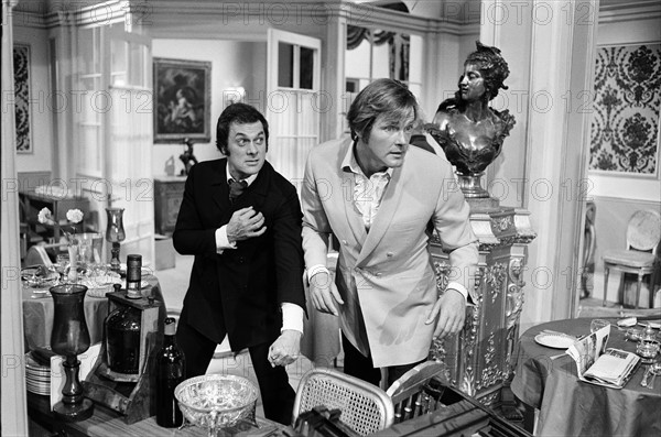 Tournage de la série "Amicalement Vôtre" avec Roger Moore et Tony Curtis