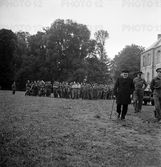 British Prime Minister Winston Churchill pictured on his visit to Normandy in Northern France, six weeks after the Allied D-day landings and invasion of Nazi occupied Northern France in the Second World War.
23rd July 1944.