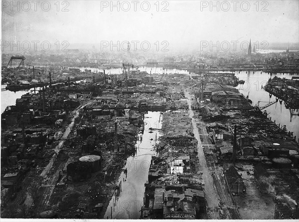 WW2 - May 1945 Aerial photographs of bombed-out Hamburg minutes after surrender.