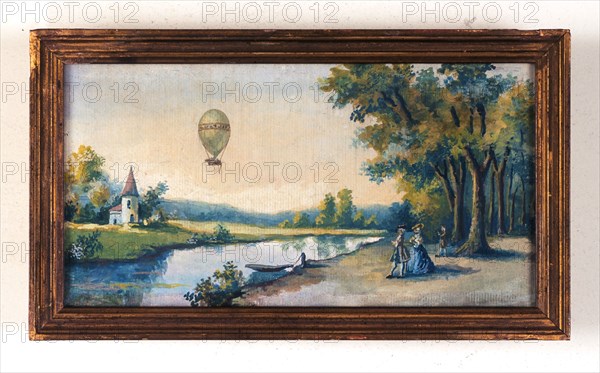 Hot-air balloon flight in a rural landscape