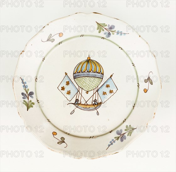 Plate with design of Mr Blanchard's flying vessel