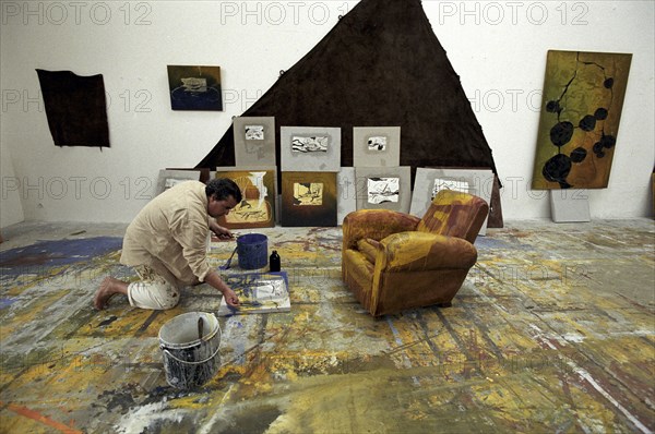 Artist Richard Texier in his studio in July 2002