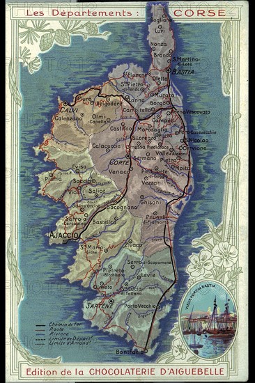Napoleon I. Map of Corsica. Ajaccio