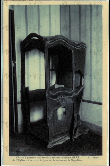 Native home of Napoleon I in Ajaccio. Sedan chair.