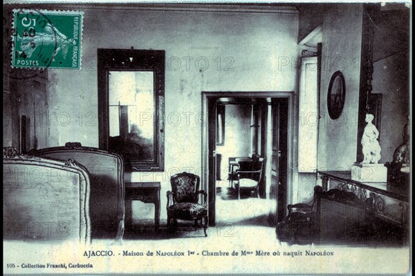 Native home of Napoleon I in Ajaccio. The bedroom of Madame Mère where Napoleon was born.