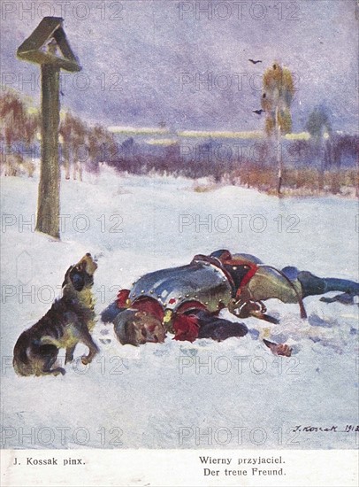 Battle of Eylau: a dead soldier in the snow and his dog.
9th February 1807