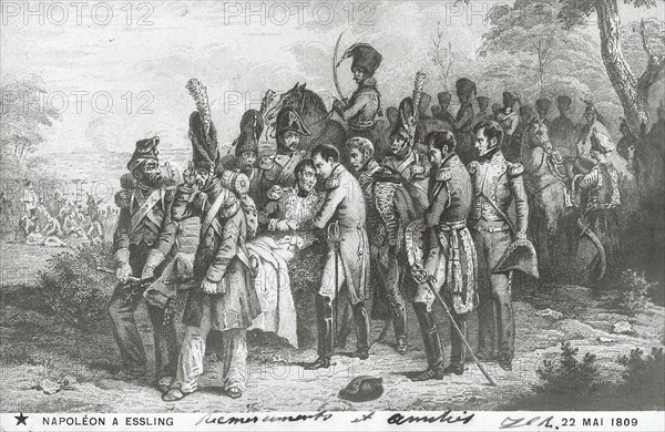 Napoléon 1er auprès du Maréchal Lannes blessé.
Bataille d'Essling
22 mai 1809