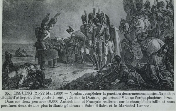 Napoléon 1er auprès du Maréchal Lannes blessé.
Bataille d'Essling
22 mai 1809