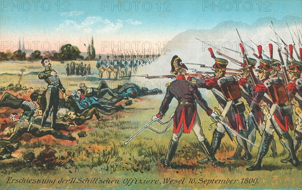 Execution of 11 Prussian officers of Major Ferdinand Von Schill having fought against Napoleon I's army.
Wesel, 16th September 1809