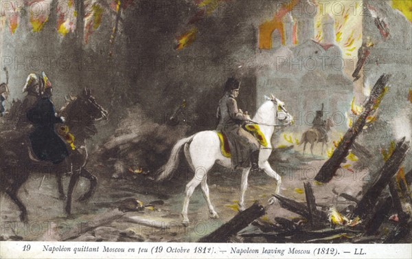 Napoleon I leaving the burning city of Moscow.
Russia Campaign.
19th October 1812