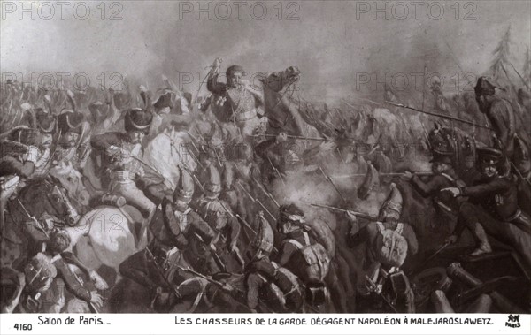 Russia Campaign: Chasseurs de la garde soldiers freeing Napoléon in Malejaroslawetz.
1812