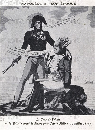 Satirical engraving of Napoleon I: before leaving for Saint-Helena.