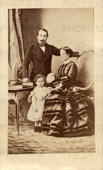 Napoléon III, l'Impératrice Eugénie et leur fils Louis Napoléon Eugène Jean Joseph Bonaparte