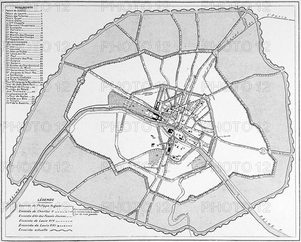 Plan des anciennes enceintes de Paris