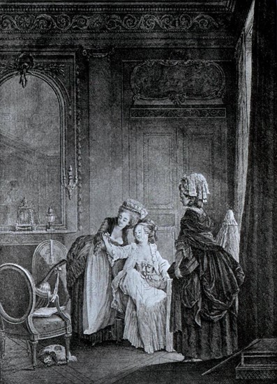 Engraving by Lavreince, Vendor dressing