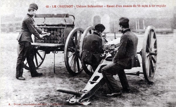 Essai de canon, carte postale ancienne