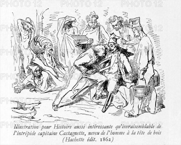 Histoire aussi intéressante qu'invraisemblable de l'intrépide Capitaine Castagnette, neveu de l'homme à la tête de bois, illustration de G. Doré