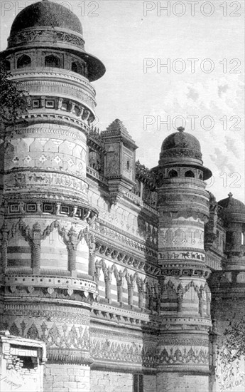 Façade latérale du palais du roi Pal, dans la forteresse de Gwaliorv