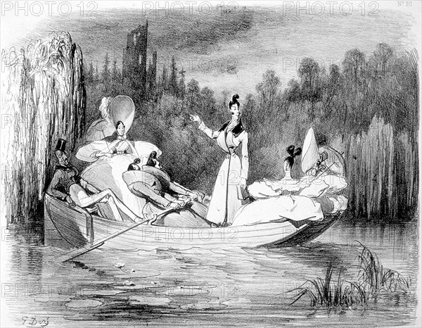 Promenade on a lake, illustration