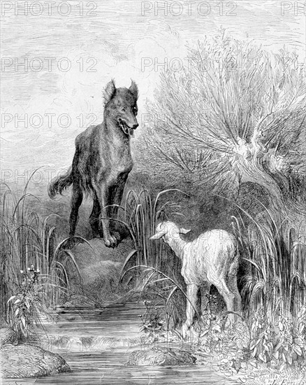 Le loup et l'agneau, fable de La Fontaine, illustration de Gustave Doré