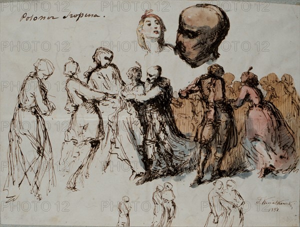 Etude pour La Polonaise de Chopin, aquarelle de Kwiatkowski