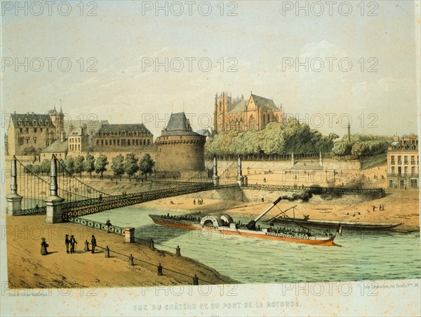 View from the chateau and the Rotoned bridge, Lithograph by Asselineau