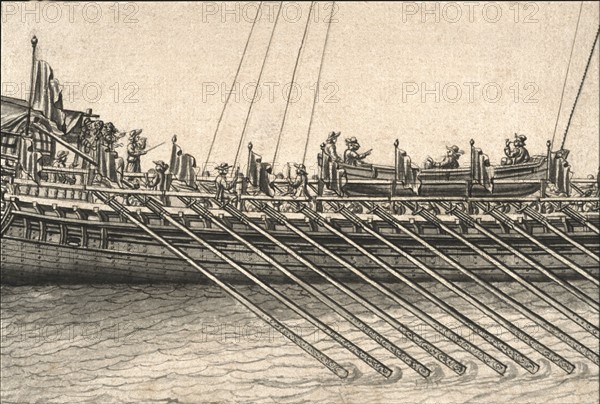 Geometric description of all of the parts included in the construction of a galley, engraving by Debenat