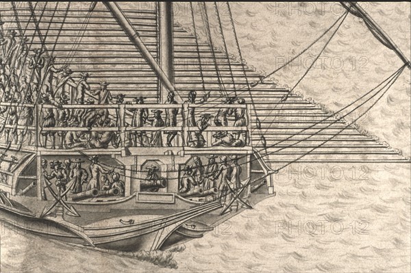 Geometric description of all of the parts included in the construction of a galley, engraving by Debenat