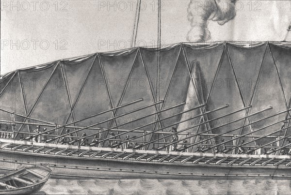 Geometric description of all of the parts included in the construction of a galley, engraving by Debenat