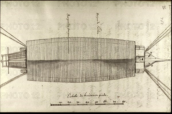 Description géométrique de toutes les pièces qui entrent dans la construction d'une galère, gravure de Debenat