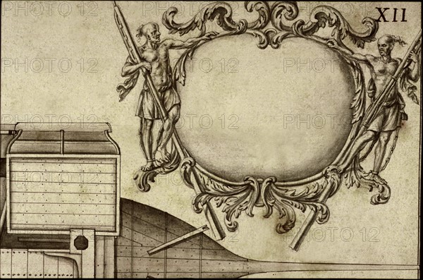 Description géométrique de toutes les pièces qui entrent dans la construction d'une galère, gravure de Debenat