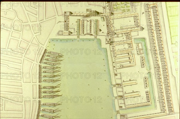 Description géométrique de toutes les pièces qui entrent dans la construction d'une galère, gravure de Debenat