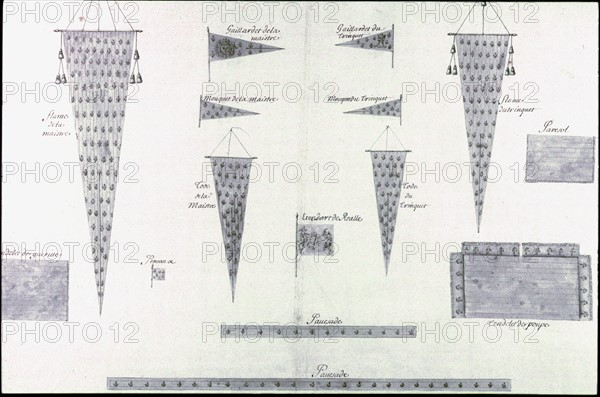 Description géométrique de toutes les pièces qui entrent dans la construction d'une galère, gravure de Debenat