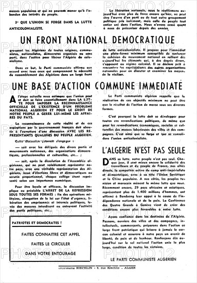 Tract du Parti communiste algérien