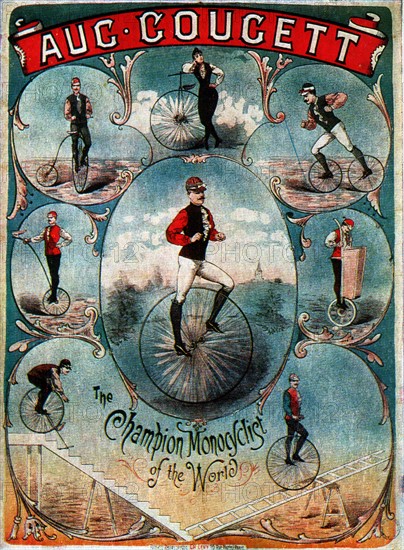 Affiche publicitaire, "Le champion monocycliste du monde"