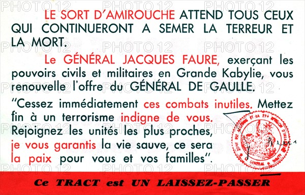 Propaganda tract after the death of Amirouche