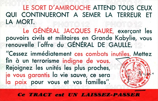 Tract de propagande après la mort d'Amirouche