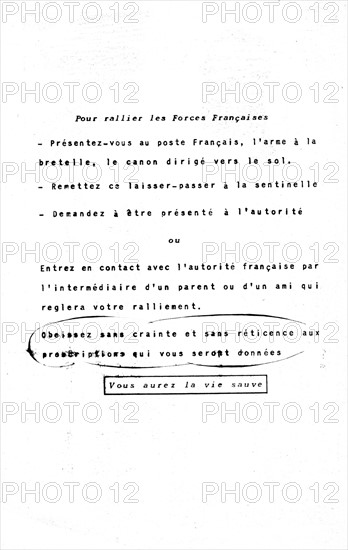 Propaganda tract calling the fellaga to surrender-