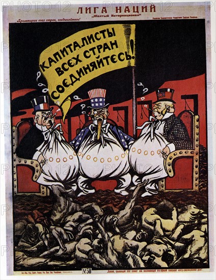 Political poster by Victor Deni , "The League of Nations"