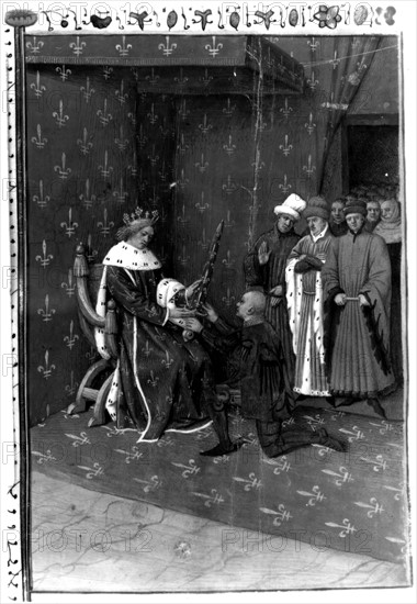 Charles the 5th the Wise bestows the sword of constable upon Bertrand Du Guesclin