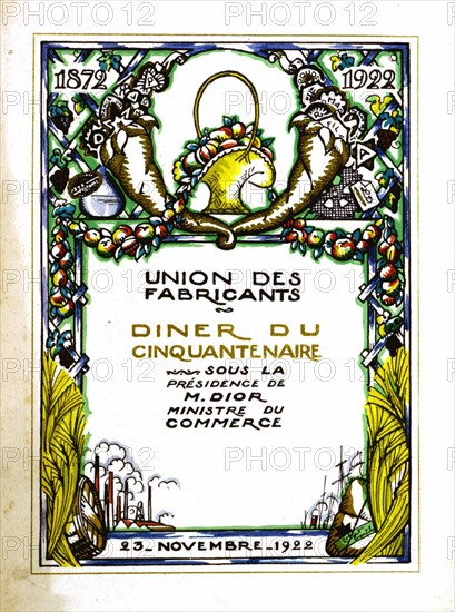 Menu pour un banquet de l'Union des fabricants