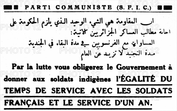 Tract du Parti communiste français contre la militarisation des Algériens - Verso