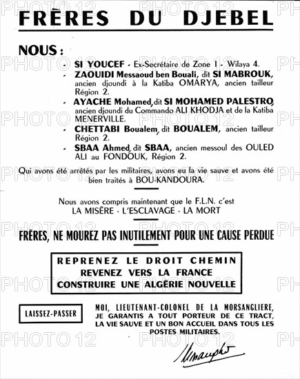 Tract appellant les fellaghas à faire réddition et à se rendre à l'armée française - Recto